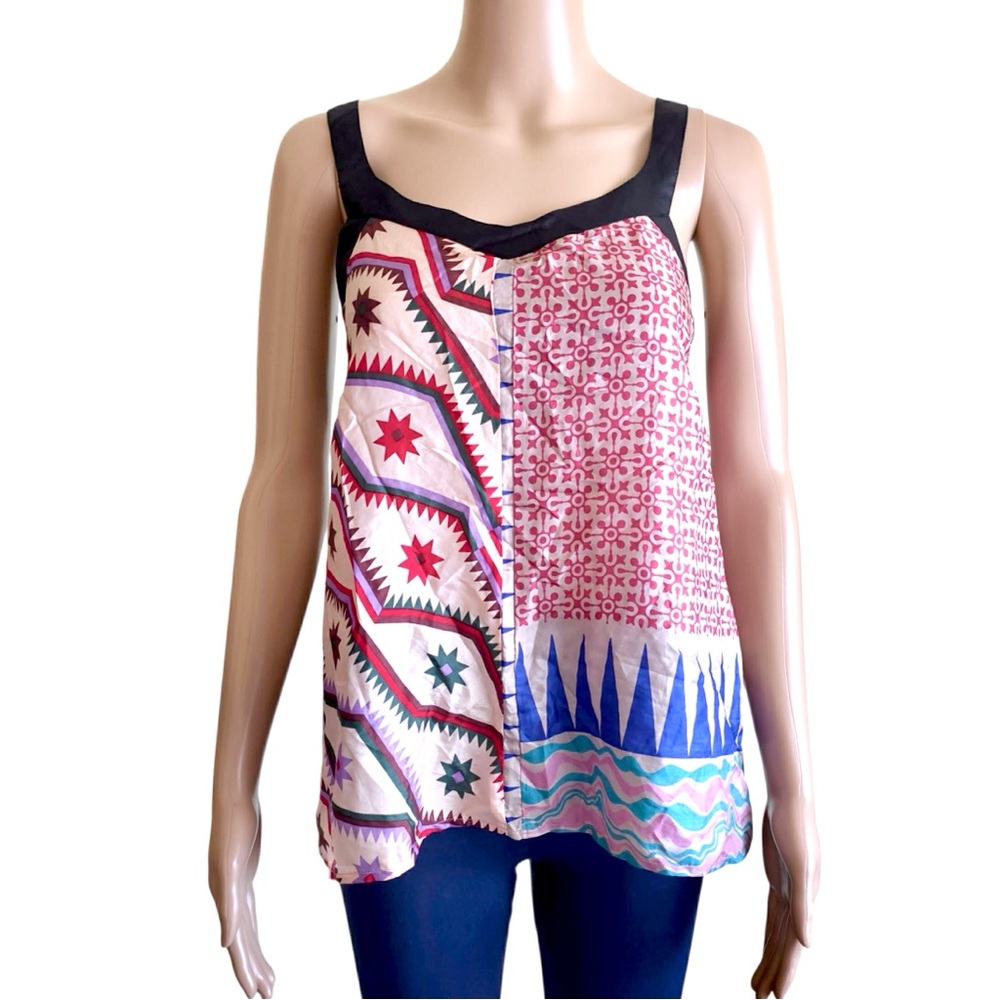 Kate Moss Topshop Silk Boho Geometric Pattern Sleeveless Top Size US 12 UK 16